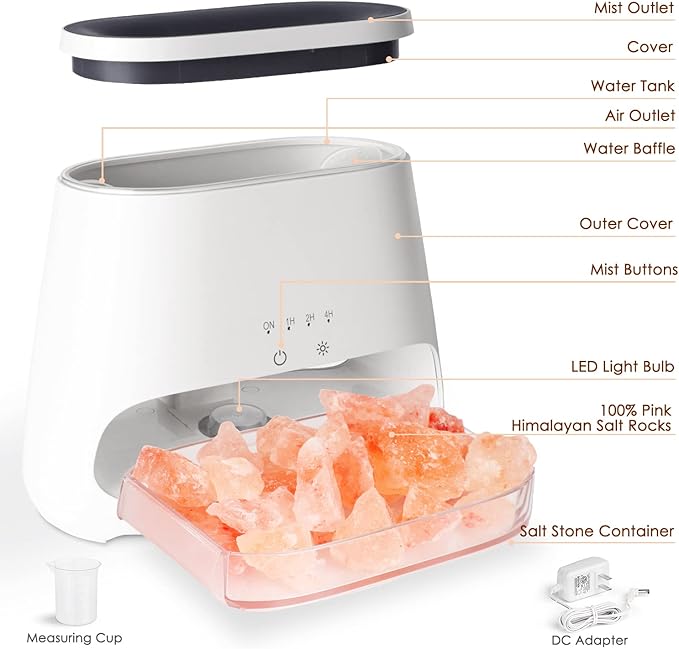 SALKING 2-in-1 Himalayan Salt Lamp & Ultrasonic Essential Oil Diffuser, Aromatherapy Diffuser Cool Mist Humidifier, Original Salt Therapy Lamp, 100% Pure Himalayan Salt, Ambient Glow, 150ml (White) - Image 7