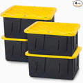 HOMZ 4-Pack Durabilt Tote, Heavy Duty Plastic Storage Bins with Lids, 15 Gallon, Black/Yellow - Stackable Organizing Containers for Home, Garage, and Office by Homz