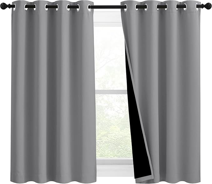 NICETOWN Noise and Lights Block Out Curtains, Thermal Insulated 100% Blackout 2-Layer Lined Drapes, Noise Cancellation Window Draperies for Dining Room (Silver Grey, 2 Panels, 46-inch W by 54-inch L) by NICETOWN
