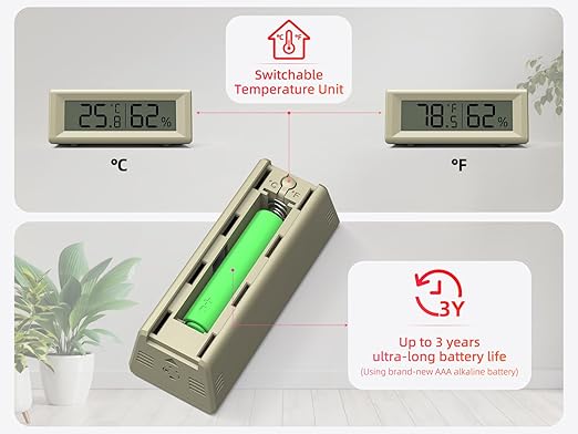 Small Digital Hygrometer, Humidity Meter, Indoor Thermometer, Room Temperature and Humidity Monitor, Gauge with Accurate Sensor, for House, Home, Baby Room, Greenhouse, Humidor, Incubator, Reptiles - Image 5