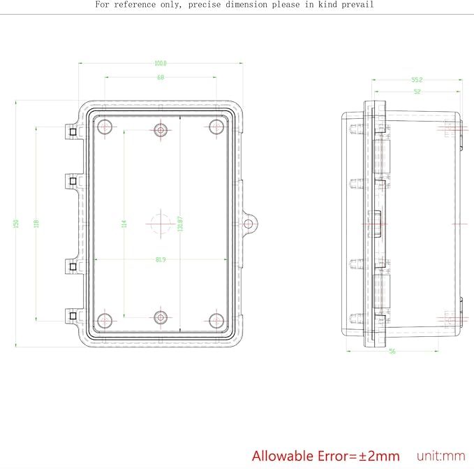 Junction Box, Hinged Black Cover IP67 Waterproof ABS Project Box with Mounting Plate Electrical Box Enclosure with Wall Bracket 5.9 x 3.9 x 2.8inch(150x100x70mm) - Image 6