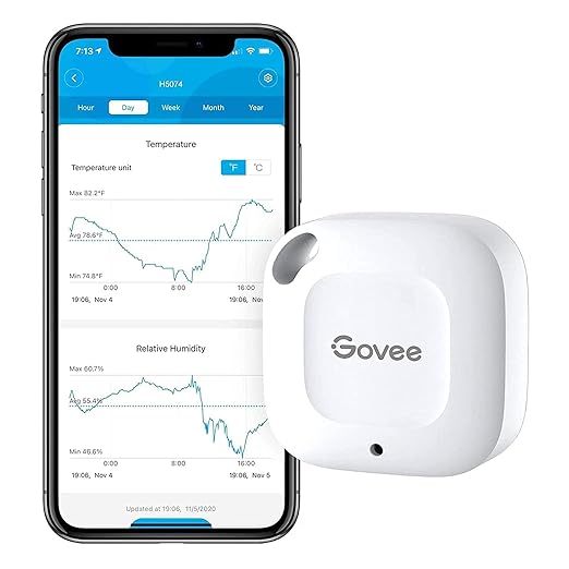 Govee Bluetooth Hygrometer Thermometer, Wireless Thermometer, Mini Humidity Sensor with Notification Alert, Data Storage and Export, 262 Feet Connecting Range by Govee