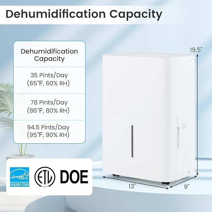 DORTALA 65 Pints Energy Star Dehumidifier for 5000 Sq.Ft Large Rooms, Basement, Bathroom, Home Dehumidifier with Drain Hose, 2 Modes, 24H Timer, 1.4 Gal Water Tank, Auto Defrost, White - Image 7