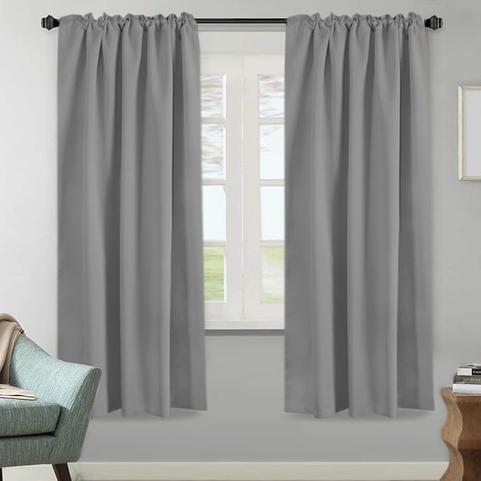 H.VERSAILTEX Blackout Curtains Thermal Insulated Window Treatment Panels Room Darkening Blackout Drapes for Living Room Back Tab/Rod Pocket Bedroom Draperies, 52 x 72 Inch, Grey, 2 Panels - Image 2