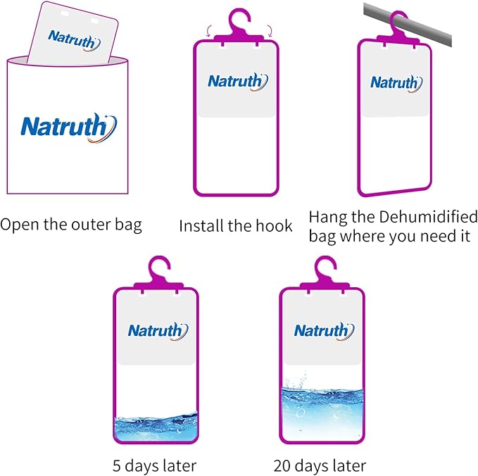 NATRUTH 12-PACK Moisture Absorber Bags With Lavender,Desiccant Hanging Bag Use for Kitchen Bathroom Wardrobe, Eliminates Odors，Odor Absorber Humidity Packs, Hanging Closet Dehumidifier Bags for Closet - Image 6