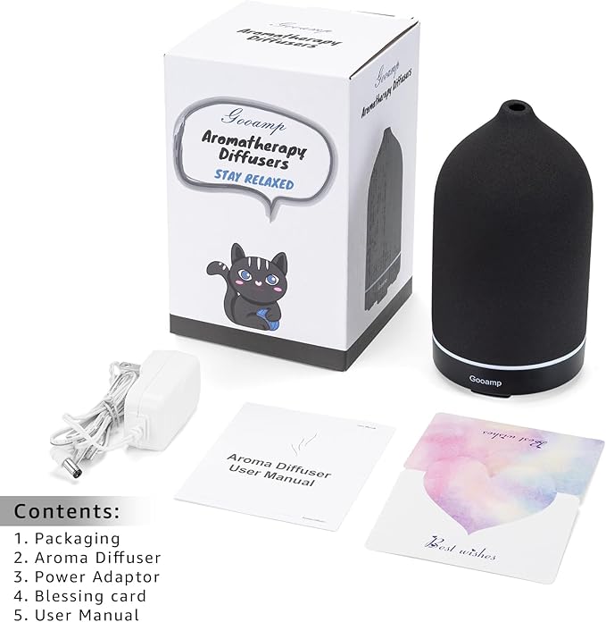 200ML Ceramic Essential Oil Diffuser - Ultrasonic Aromatherapy & Humidifier with 7-Color LED Lights, Auto Shut-Off, Black, 1H/3H/6H Timer | Scent for Home, Office, Yoga - Image 7