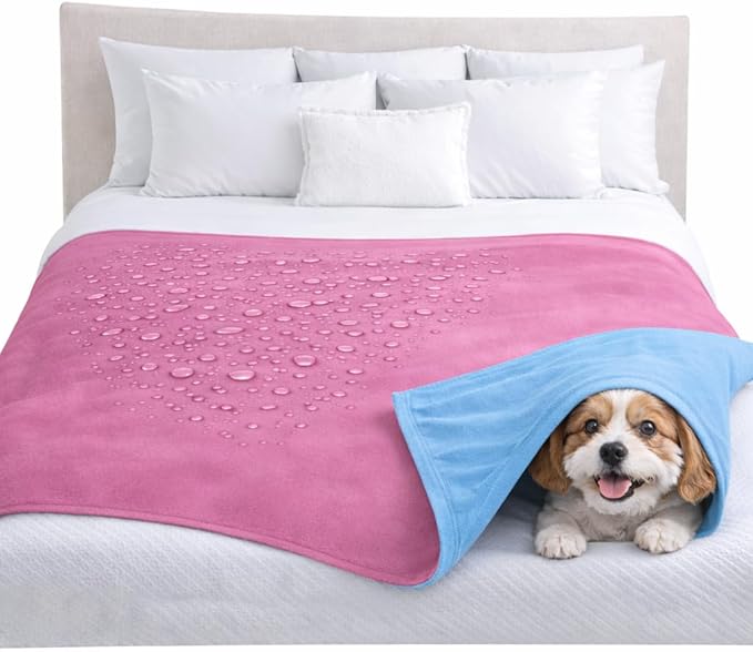 Premium Deluxe : 100% Waterproof Blanket Guarantees to Keep Your Bed Dry! Crinkle-Free Ultra-Soft Fleece Furniture Protector for People Kids Pets. EZ Wash/Dry Pink/Blue Reversible 80x60 by TOP+Waterproof+Blanket