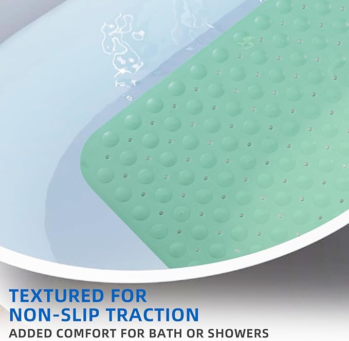 ZHICHENG Bath Tub and Shower Mats, Non-Slip 39 x 16 Inch Extra Long Bath Mat, Machine Washable Bathtub Mat with Drain Holes, Suction Cups for Bathroom (Green) - Image 4