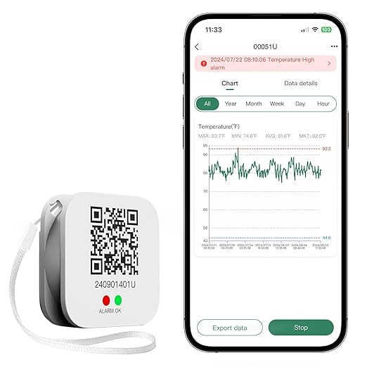 Freshliance Bluetooth Temperature Data Logger Thermometer with LED Display and Replaceable Battary, Auto Data Graphing Analysis and Multi-User Data Sharing, Location Information via APP BlueTag T100 by FRESHLIANCE