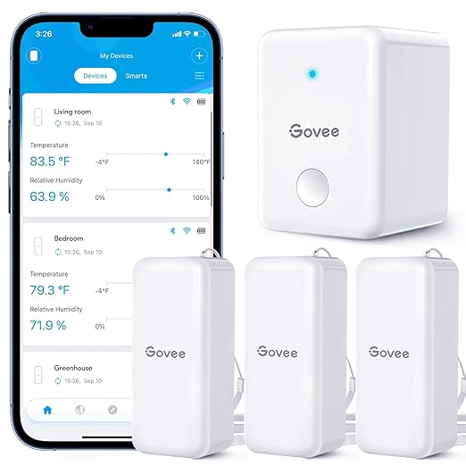 Govee WiFi Hygrometer Thermometer Sensor 3 Pack, Indoor Wireless Smart Temperature Humidity Monitor with Remote App Notification Alert, 2 Years Data Storage Export, for Home, Greenhouse by Govee