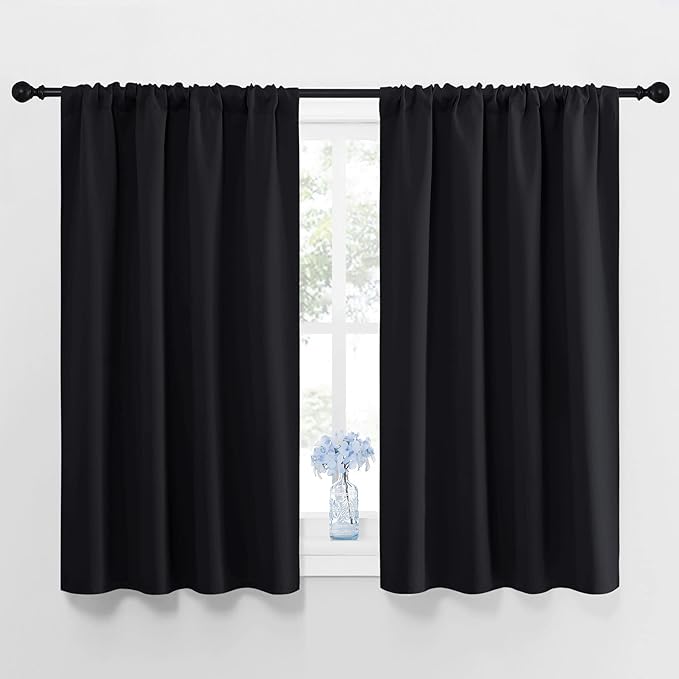 NICETOWN Black Blackout Curtains and Drapes 48 inches Long, Privacy RV Draperies for Small Windows, Thermal Insulated Curtain Panels (42" Wide, 2 Panels) by NICETOWN