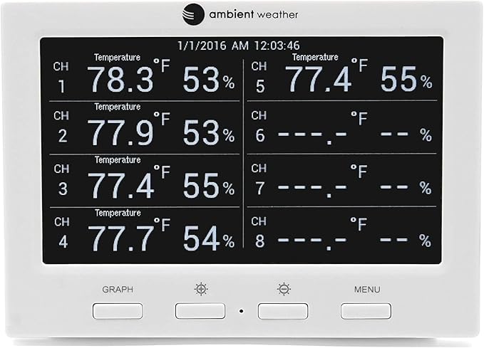 Ambient Weather WS-3000-X3 Thermo-Hygrometer Wireless Monitor w/ 3 Remote Sensors - Logging, Graphing, Alarming, Radio Controlled Clock - Image 3