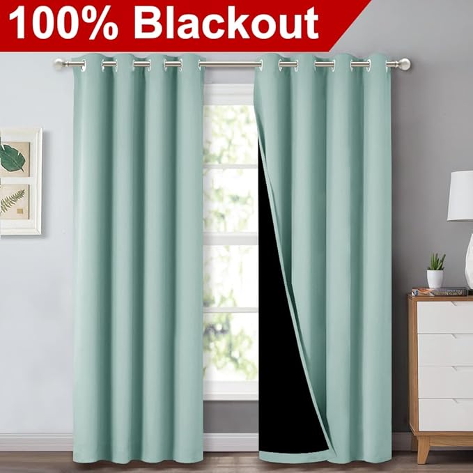 NICETOWN Aqua Blue 100% Blackout Curtain Set, Thermal Insulated & Energy Efficiency Window Draperies for Guest Room, Full Shading Panels for Shift Worker and Light Sleepers, 52W x 84L, 2 PCs - Image 2