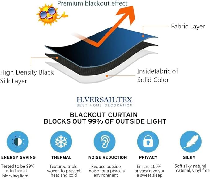 H.VERSAILTEX Blackout Curtains Thermal Insulated Window Treatment Panels Room Darkening Blackout Drapes for Living Room Back Tab/Rod Pocket Bedroom Draperies, 52 x 72 Inch, Stone, 2 Panels - Image 8