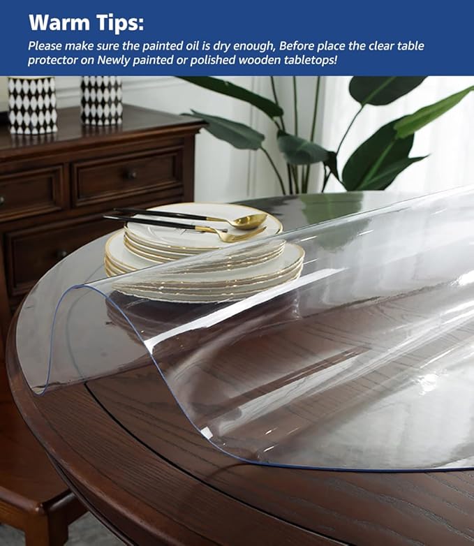 2Pcs 20 Inch Round Plastic Table Cover Clear Vinyl Tablecloths Protector Small Desk Table Pad Mats Wood Furniture Topper Cover for Coffee End Table Office Writing Desk Waterproof Heat Resistant - Image 5