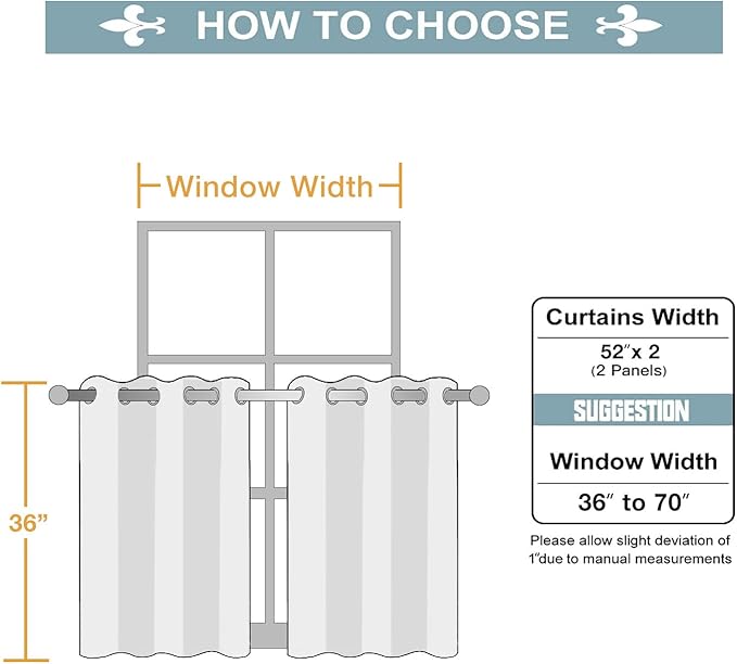 ChrisDowa Small Window Curtains for Kitchen and Bedroom - Grommet Short Thermal Insulated Room Darkening Curtains (2 Panels, Black, 52 x 36 Inch) - Image 6