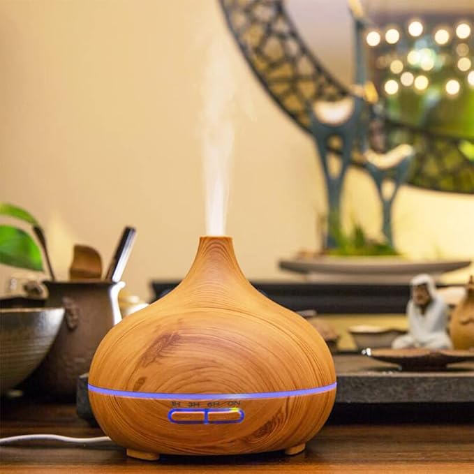 Wood Grain Aroma Diffuser 300 ml Light Yellow, U-MATE, Essential Oils, Ultrasonic Cool Mist Humidifier, 7 Colors Light and 4 Timing, for Office Home Study Yoga Spa - Image 5