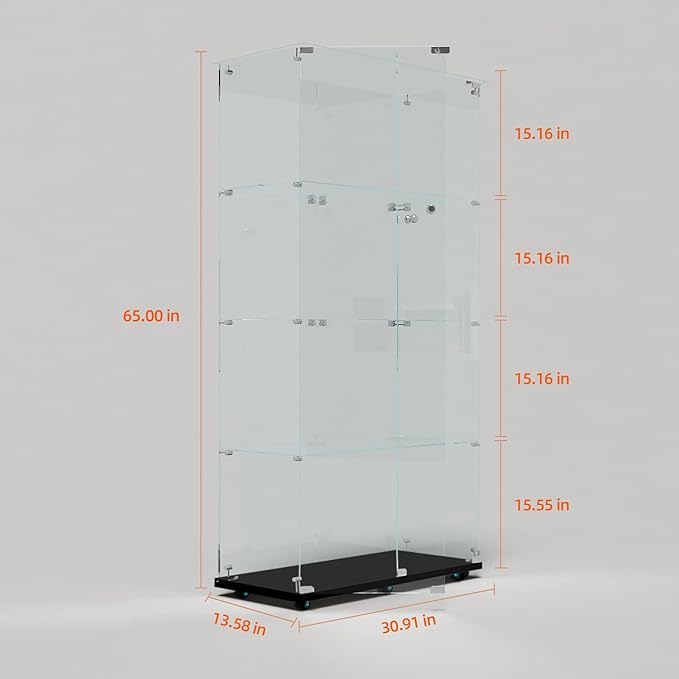 Yoluckea 4 Tiers Glass Display Cabinet with Bluetooth LED Light Strip, 2 Doors Floor Standing Curio Cabinet with Universal Wheel for Home Office Display,Black Glass Bookshelf for Collections,Clear Top - Image 2