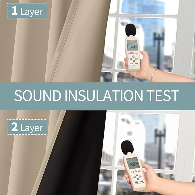 BGment Thermal Insulated 100% Blackout Curtains for Bedroom with Black Liner, Double Layer Full Room Darkening Noise Reducing Grommet Curtain (38 x 63 Inch, Sand, 2 Panels) - Image 7