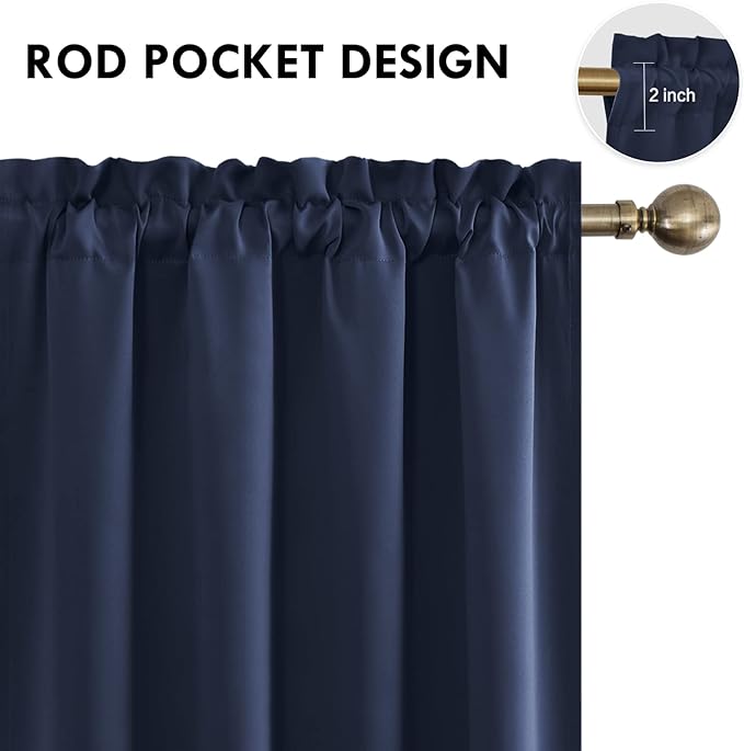 DWCN Navy Room Darkening Blackout Curtains - Thermal Insulated Privacy Energy Saving Window Curtain Drapes 52 x 45 inch Length, Set of 2 Bedroom Living Room Curtains - Image 4