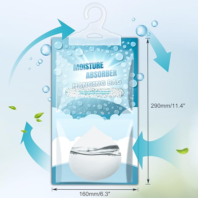 Moisture Absorbers Packets - 20 Pack Hanging Moisture Absorbers Dehumidifier Bags for Closet Bathroom Kitchen, Fragrance Free Humidity Absorber Packs, Removes Moisture & Odors - Image 8