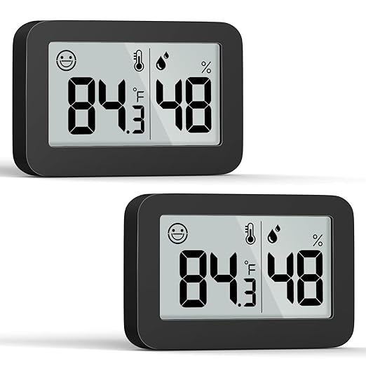 DOOMAY Mini Hygrometer Indoor Thermometer, Digital Humidity Gauge with Celsius Fahrenheit Switch Button,Humidity Meter Temperature Monitor for Babyroom Cellar Reptile Incubator Closet,2-Pack,Black by DOOMAY