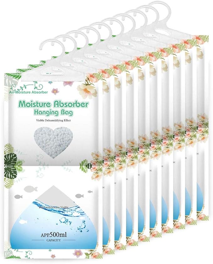 CANAGER Hanging Moisture Absorber-10 Packs, Hanging Dehumidifier Bags for Closet,Bedroom and kitchen,Fragrance Free,Moisture Absorb 12.5OZ by CANAGER