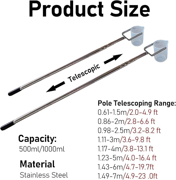 ERRULAN Telescopic Water Sampler Dipper, Ultra Light Rod Plastic Beaker Pendulum Beaker Sampler for Environmental Monitoring, Water Quali, 500/1000ml Sludge Judge Sampling(1000ml,0.86-2m/2.8-6.6 ft) - Image 3