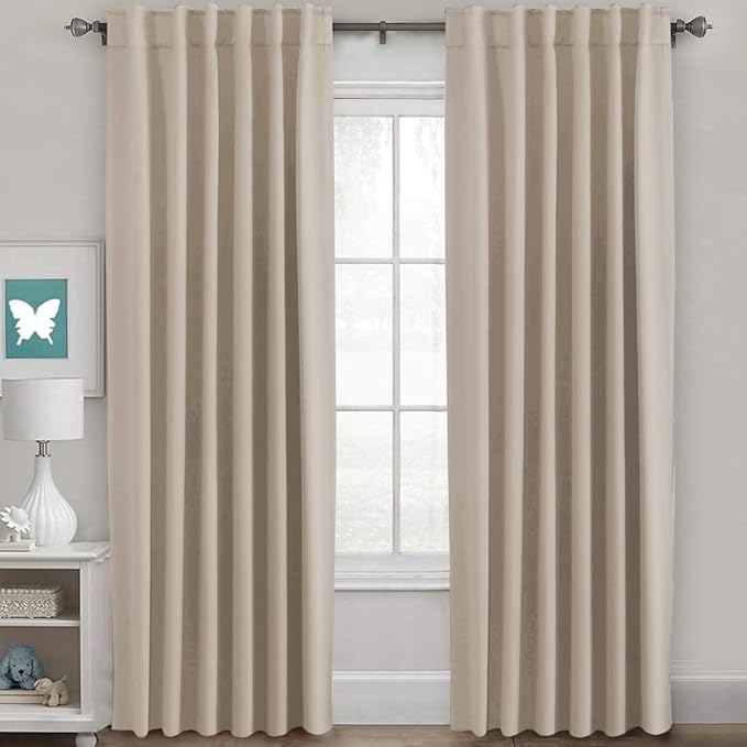 H.VERSAILTEX Blackout Curtains Thermal Insulated Window Treatment Panels Room Darkening Blackout Drapes for Living Room Back Tab/Rod Pocket Bedroom Draperies (2 Panels, Fog, 52 x 96 Inch) by HVERSAILTEX