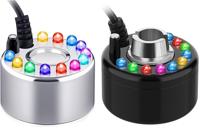Yaomiao 2 Piece Halloween Mist Maker Fogger Small Ultrasonic Fog Machine Fountain Mister Fogger Water Garden Pond Foggers Air Humidifier with 12 LED Light Flashes for Halloween (Black and Silver) by Yaomiao