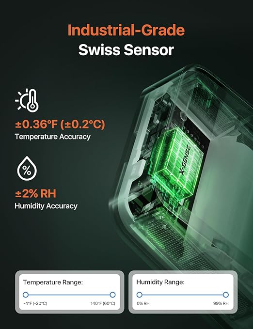 X-Sense WiFi Thermometer Indoor Hygrometer, Digital Temperature Sensor with App Control, Notification Alerts, Temperature Humidity for Bedroom, SBS50 Base Station Required (Not Included) - Image 4