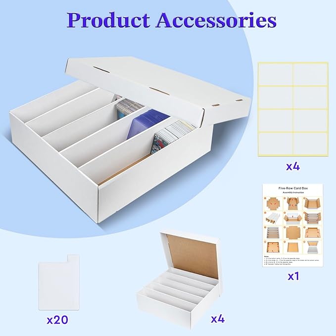 4 Pack Trading Card Storage Box - 5 Rows, Cardboard Storage Box holds 1100+ Top Loaders, Graded Card Holder Organizer Case fits PSA/HGA Slabs - Image 4