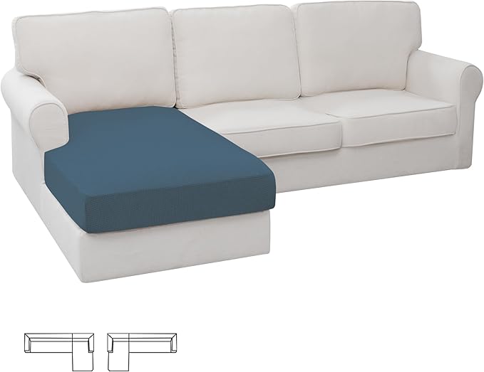 Easy-Going Stretch Sectional Couch Covers 1 Piece Chaise Lounge Slipcover L Shape Separate Cushion Couch Seat Chaise Cover for Both Left/Right Sectional Couch Bluestone by Easy-Going