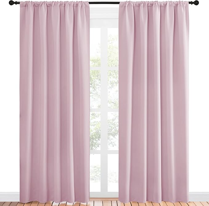 NICETOWN Living Room Curtains for Window - Energy Efficient & Noise Reducing Thermal Insulated Rod Pocket Blackout Drapes/Draperies for Living Room (Baby Pink, 2 Panels, W52 inches x L84 inches) - Image 2