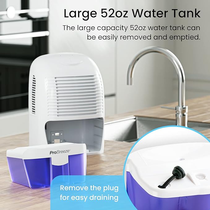 Pro Breeze Electric Mini Dehumidifier, 2200 Cubic Feet (250 sq ft), Compact and Portable for High Humidity in Home, Kitchen, Bedroom, Basement, Caravan, Office, Garage - Image 4