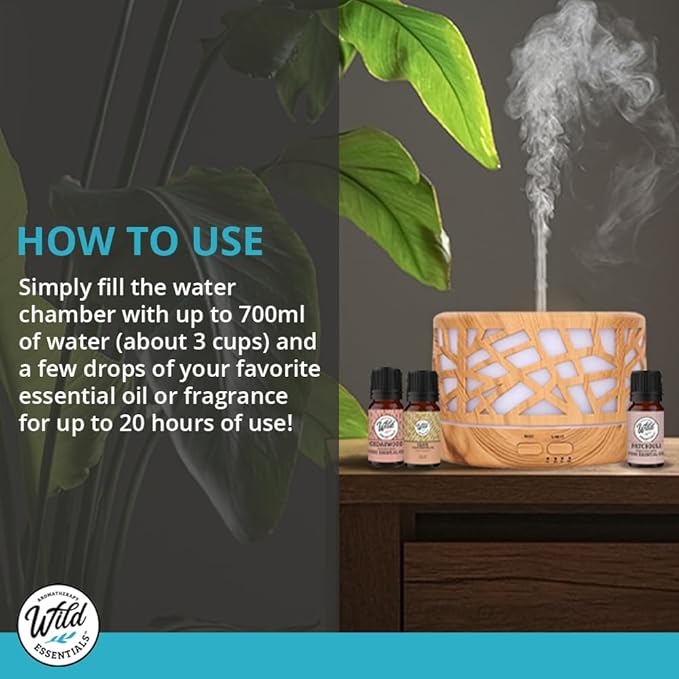 Wild Essentials 700ml Designer Large Room Essential Oil Diffuser, 5 in 1 Ultrasonic Aromatherapy Vaporizer Cool Mist Humidifier, Home, Office Bedroom, Timer, Auto-Off, 7 Color LED Dark Wood Branches - Image 7