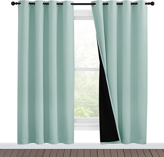 NICETOWN 100% Blackout Window Curtain Panels, Full Light Blocking Drapes with Black Liner for Nursery, 78-inch Drop Thermal Insulated Draperies (Aqua Blue, 2 Pieces, 55-inch Wide Per Panel) by NICETOWN