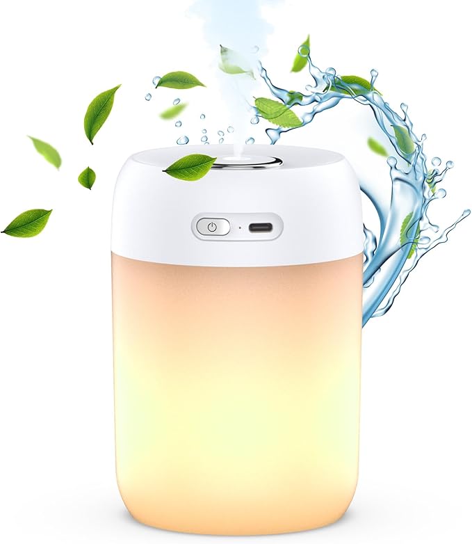 SZO Night Lights Humidifiers For Bedroom, USB Rechargeable, LED Lights For Bedroom,4 Mode Portable Humidifier Fit For Various Scenarios,<28dB, Auto Shut-off, Ideal For Home Travel Plants(White） by SZOLLC