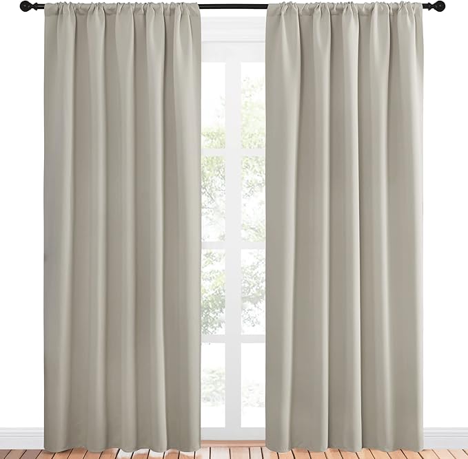 NICETOWN Blackout Curtains for Living Curtains, Room Darkening Window Curtain Panels, Easy-Care Solid Thermal Insulated Draperies/Drapes for Daughter Room (Natural, 2 Panels, 52 by 84) - Image 2