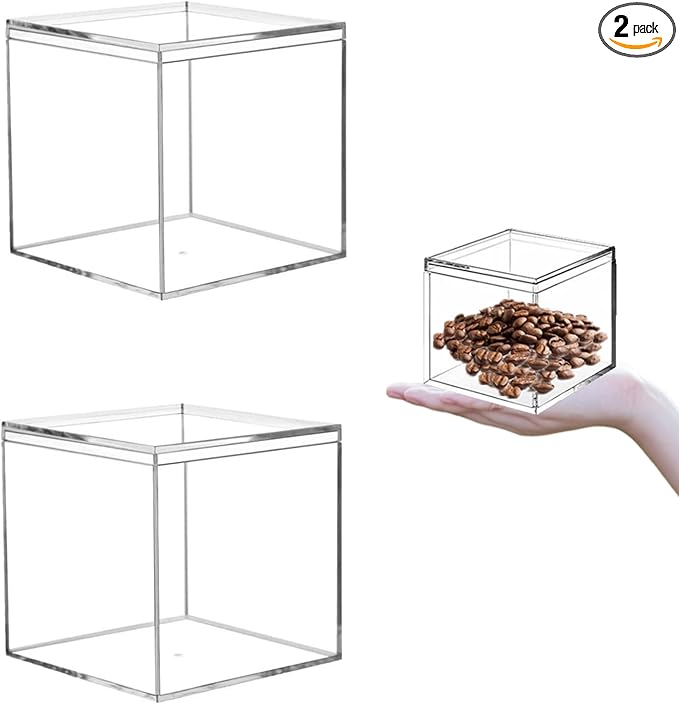 KissYou Acrylic Box with Lid 2 Pieces Clear Square Cube Jewelry Storage Box Small Plastic Containers for Weddings, Candies & Accessories by KissYou