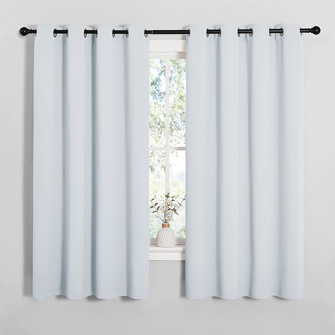 NICETOWN Blackout Curtain Panels for Bedroom, Greyish White, 2 Panels, W55 x L57-inch, Grey, Thermal Insulated Grommet Top Blackout Draperies and Drapes for Basement by NICETOWN