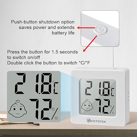 KETOTEK 5 Pack Thermometer Room Hygrometer Indoor Mini Temperature and Humidity Monitor Digital Humidity Meter Gauge with Comfort Indicator for House Office Greenhouse - Image 2