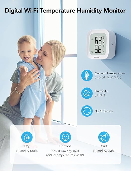 Govee WiFi Thermometer Hygrometer H5103, Indoor Bluetooth Temperature Humidity Sensor with Electronic Ink Display, App Notification Alert, Free Data Storage Export, Digital Remote Monitor for Bedroom - Image 3
