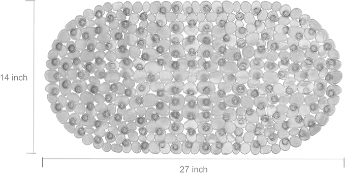 WELTRXE Pebbles Bathtub Mat Non Slip Oval Shower Mat with Suction Cups, Drain Holes, 27 x 14 Inch Plastic Bathroom Tub Mats Machine Washable, BPA, Latex Free Safety Mat for Bath Tub, Clear Gray - Image 6