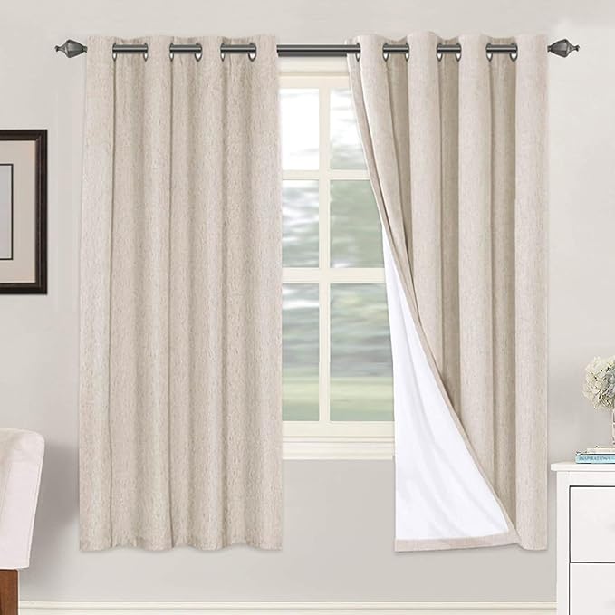H.VERSAILTEX 72 inch Blackout Curtains, 100% Absolutely Blackout Thermal Insulated Textured Linen Look Curtain Draperies Anti-Rust Grommet Linen Curtains Blackout, 2 Panels, Natural by HVERSAILTEX