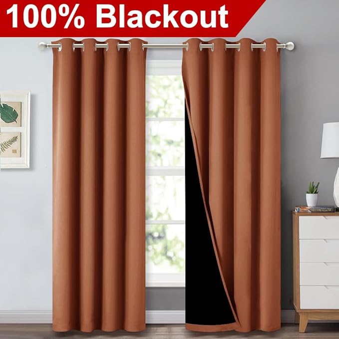 NICETOWN Burnt Orange 100% Blackout Window Curtain Panels, Heat and Cold Blocking Drapes with Black Liner for Nursery, 84 inches Thermal Insulated Draperies (2 Pieces, 52 inches Wide Each Panel) - Image 2