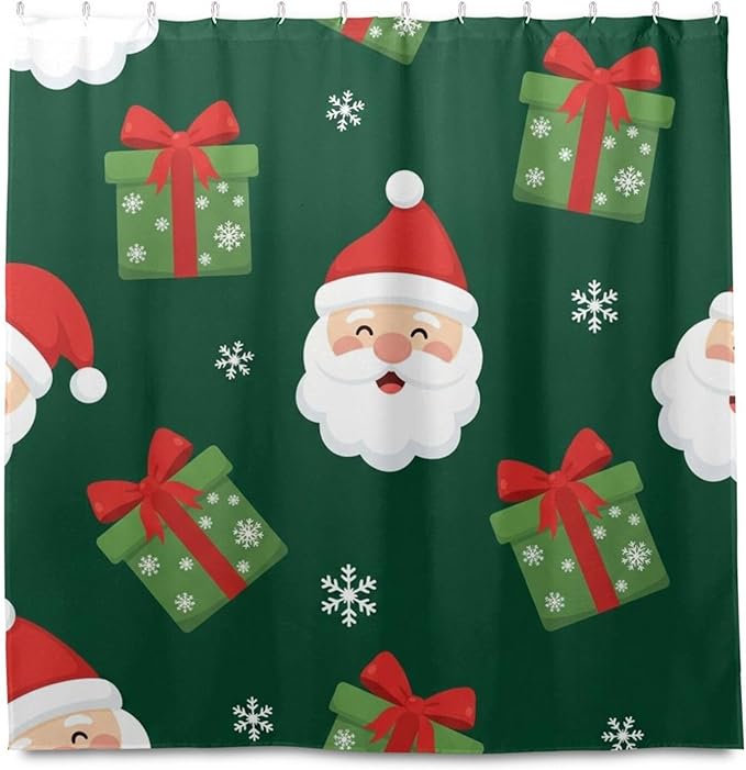 Snow Christmas Santa Green Shower Curtain Liner 72×72 inch for Bathroom Curtain Anti Mold Shower Curtain with Hooks Bathroom Accessories - Image 2