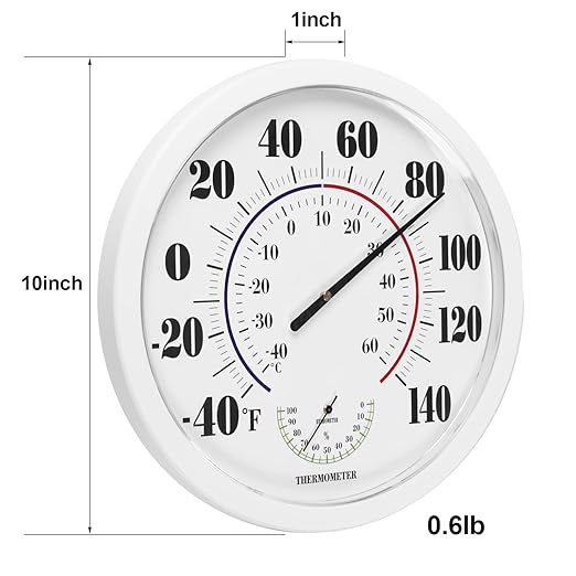 Indoor Outdoor Thermometer Wall Large Numbers Thermometer No Battery 10" Hanging Digital Weather Hygrometers for Home Garden Outside Patio Decor (White) - Image 7