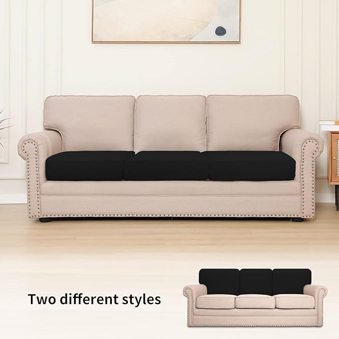 Easy-Going Stretch Individual Chair Couch Cushion Cover Sofa Cushion Furniture Protector Sofa slipcover Soft Flexibility with Elastic Bottom (3-Piece Sofa Cushion Cover, Black) - Image 2