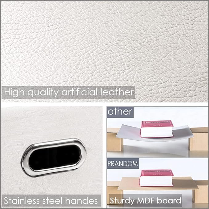 PRANDOM Collapsible Storage Bins with Lids [3-Pack] Leather Fabric Foldable Storage Boxes Organizer Containers Baskets Cube with Cover for Bedroom Closet Office Nursery White (14.9x10.8x10) - Image 3